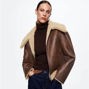 Mango Faux Fur Shearling Collar Jacket